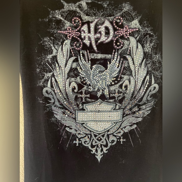 Harley Davidson Embellished Black Tank Top Womens Small but fits like a medium. - Picture 2 of 5